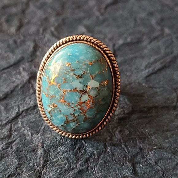 Turquoise chunky Ring Size 8 Sterling Silver-Turquoise Natural Stone - Picture 2 of 5